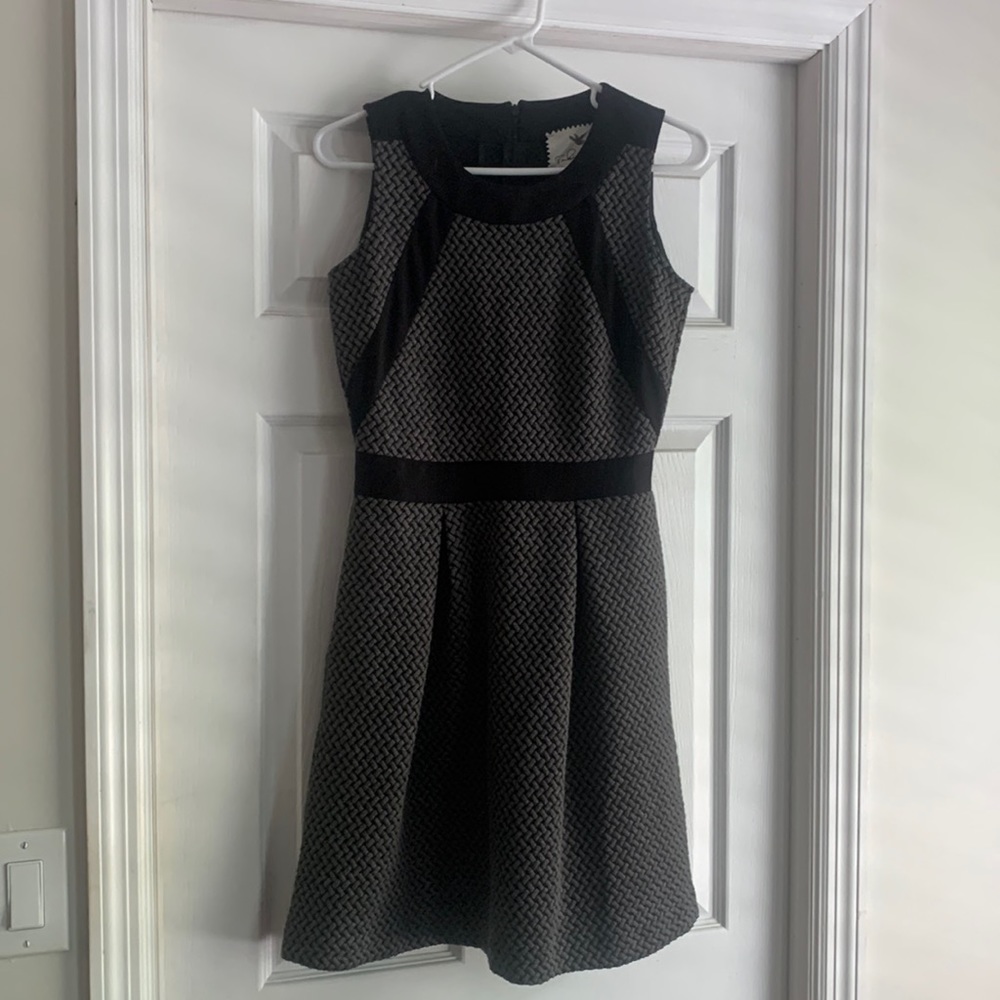 Anthropologie Tabitha Black and Gray Quilted Fit and Flare Dress